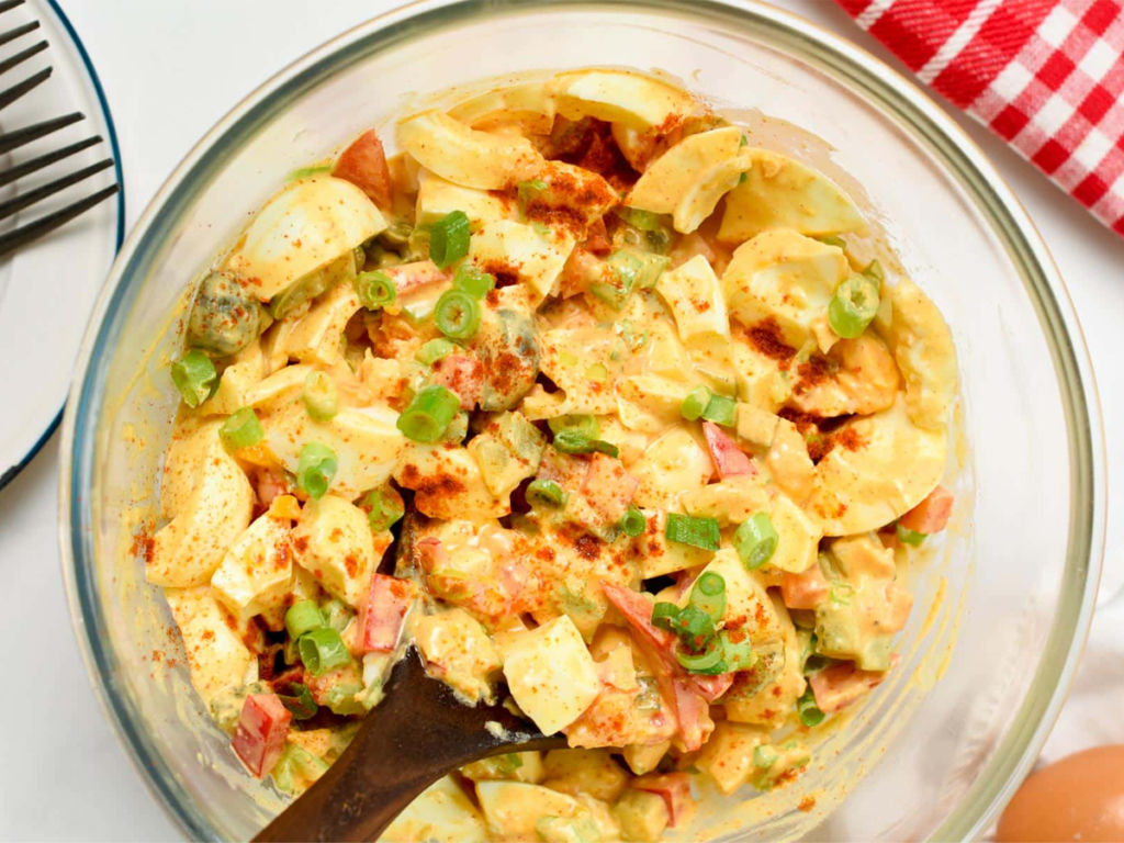 Deviled egg pasta salad